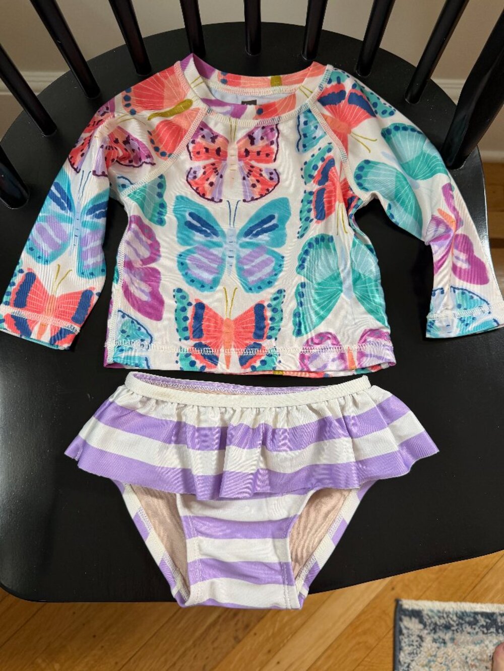 Tea Collection Baby Girl Long Sleeve Rashguard and Bikini Bottom - Size 6-9M